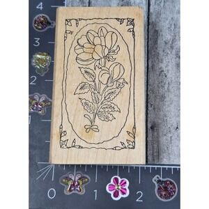 Detailed Flower Framed Leafy Rubber Stamp Wood #U108